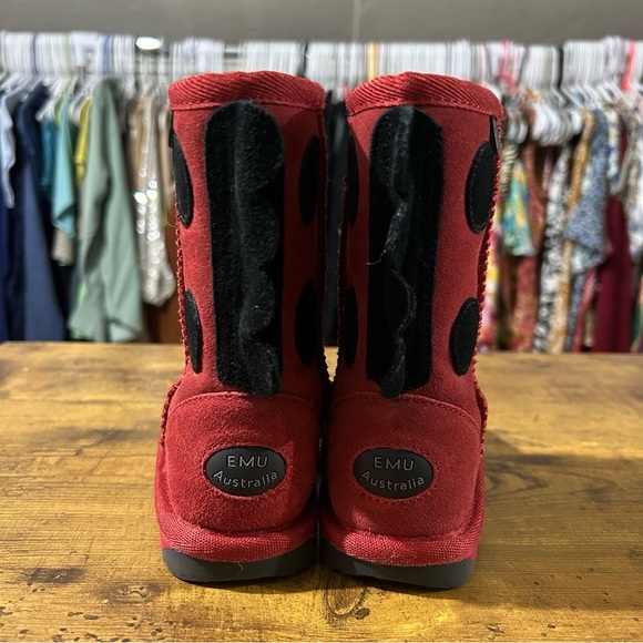 EMU Australia Girls Ladybird Red and Black Suede Merino Wool Boots K8 - Picture 4 of 9